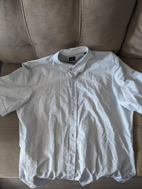 Hugo Boss Short Sleeve Light Blue Cotton Button Up Shirt Size Large