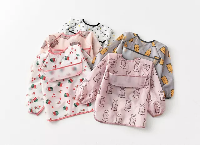 Kids Baby Waterproof Bib Long-sleeved Clothes Baby Eating Clothes with Bibs