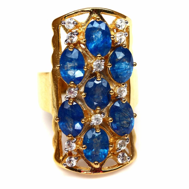 5 X 7 mm. BLUE SAPPHITE & WHITE TOPAZ RING 925 STERLING SILVER SIZE 7