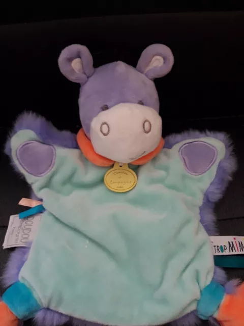 Doudou et compagnie marionnette âne vert bleu  com neuf