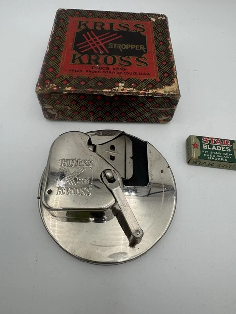 VINTAGE 1920S KRISS Kross Stropper Razor Blade Sharpener with Box used ...