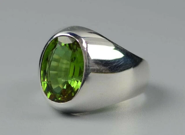 Bague pour homme en argent sterling 925 massif péridot vert ovale avec...
