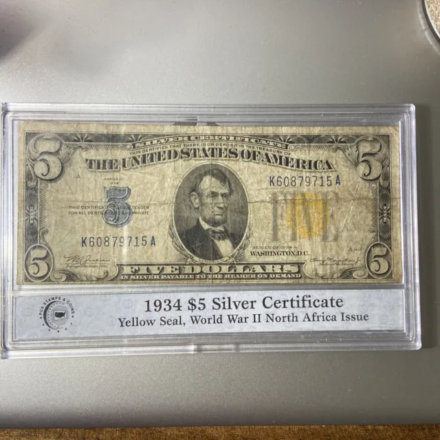 Series of 1934 A $5 Five Dollar  Yellow Seal Silver Certificate