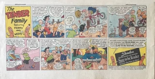 1949 Sunday comic ad for Skinless Franks & Wieners -Tender Family, Frank & Weeny