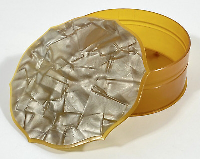 Vtg Art Deco Amber Celluloid Bakelite Powder Box Trinket Dish PEARLIZED Lid 1930