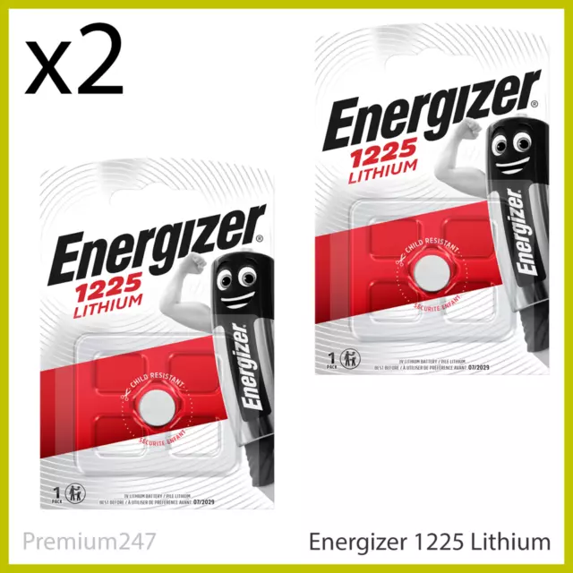 2 x Energizer 1225 CR1225 3V Lithium Coin Cell Battery DL1225 KCR1225 BR1225 NEW