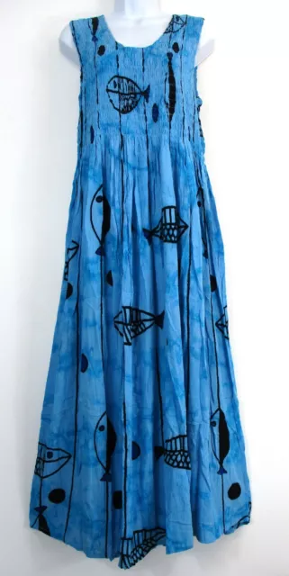 Lagenlook Ladies 100% Rayon Fish Design Long Summer Dress One Size: Plus (16-20)