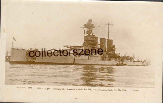 1920 WW1 BATTLESHIP HMS Tiger Real Photo Postcard Message From Onboard ...