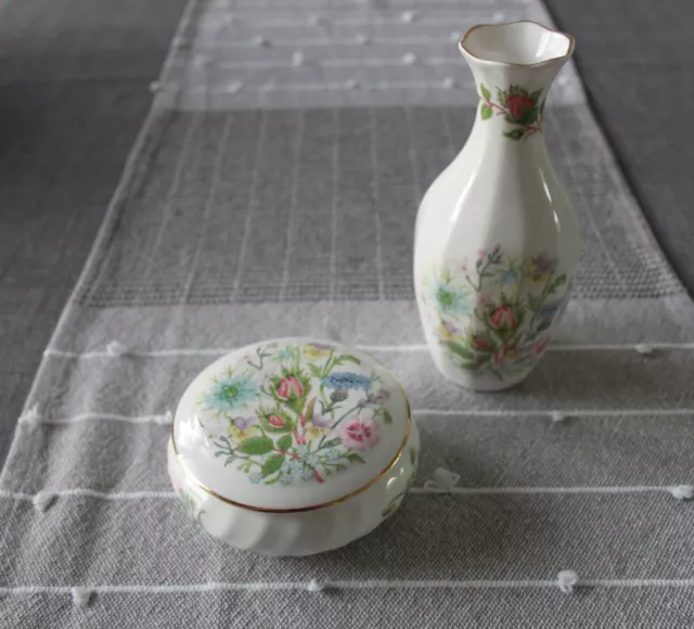 Aynsley Fine Bone China "Wild Tudor" Small Vase and Lidded trinket box