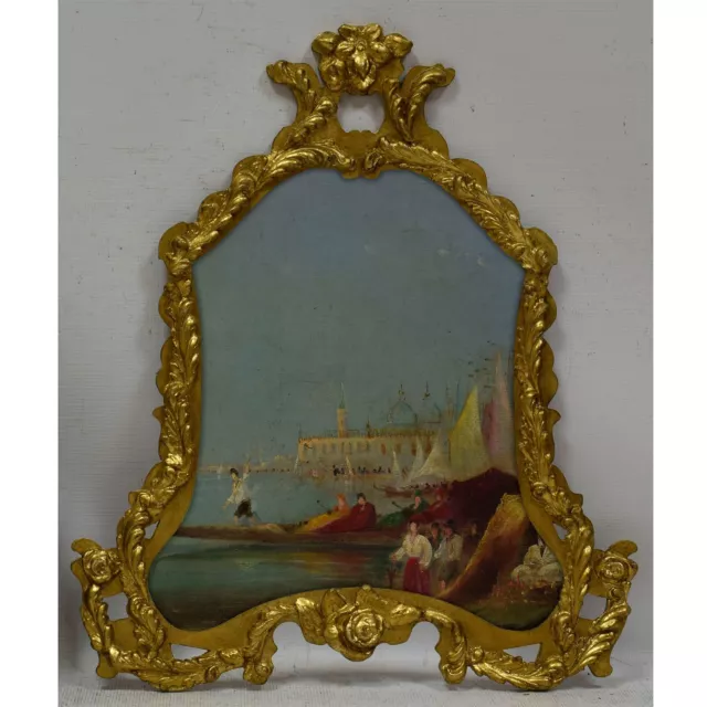 Um 1850-1900 Altes Ölgemälde Landschaft mit Boot Venedig 56x48cm