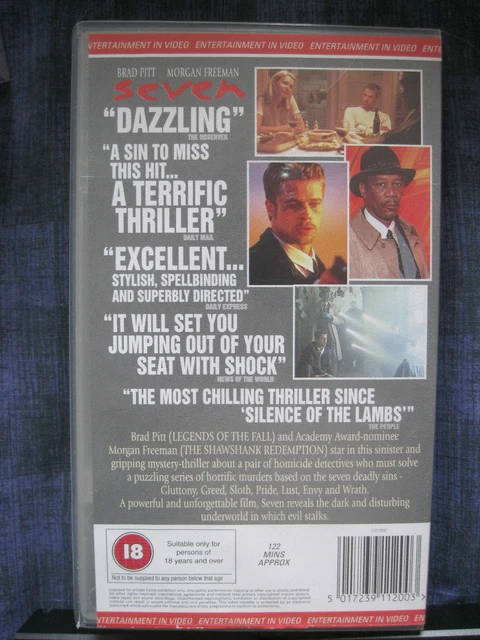 SEVEN VHS VIDEO.CERT.18. Brad Pitt,Morgan Freeman,Gwyneth Paltrow.7 ...