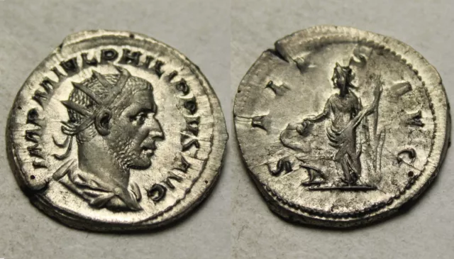 Genuine ancient Roman coin ANTONINIANUS Emperor Philip I Arab Salus Altar Snake