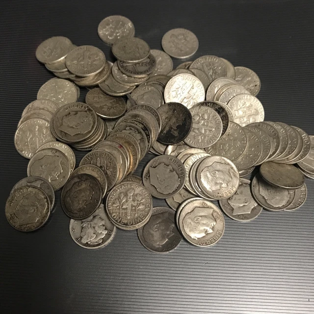 100 dimes mixed lot mercury/roosevelt  90% Silver. Free Shipping
