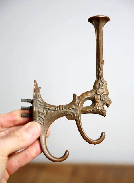 Antique Brass Coat Hat Hook Lion Head Large Victorian hall tree clothing rack