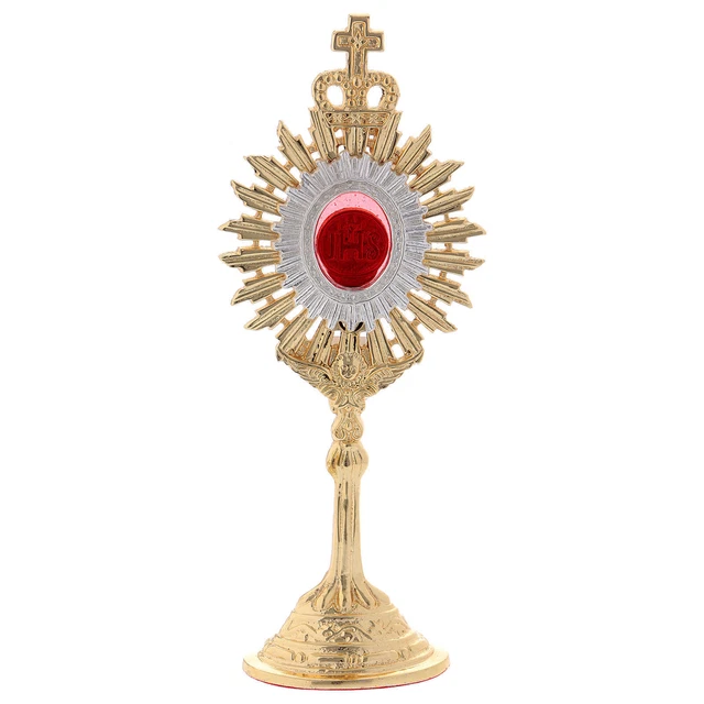 Reliquiario JHS 18 cm ottone dorato e argentato