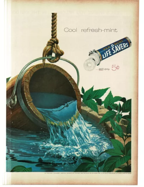 1959 Life Savers Pep-O-Mint Candy wooden bucket of well water Vintage Print Ad