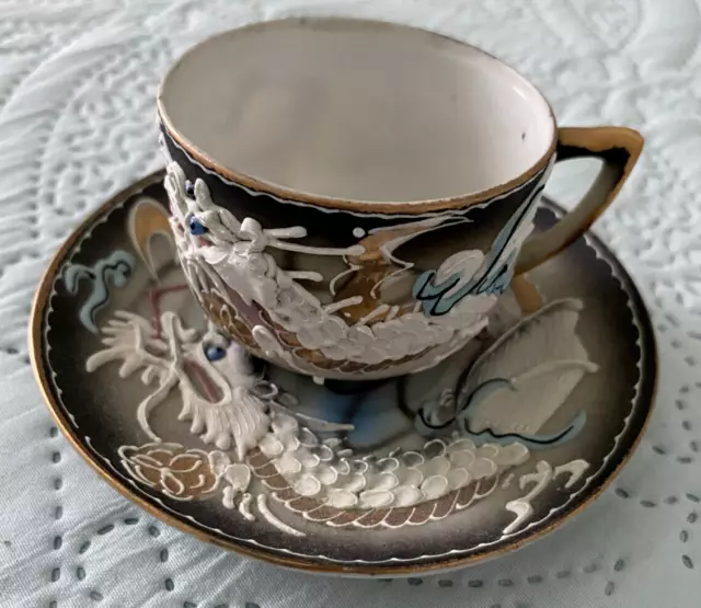 Moriage VINTAGE Dragonware Blue Eyed Dragon Hand Painted Tea Cup and Saucer