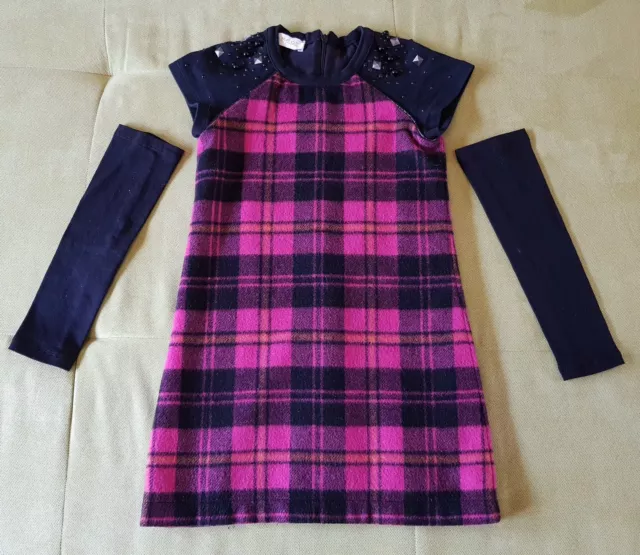 Vestito abito bimba, lana, scozzese, tartan, con manicotti, by PARROT, TG.6 anni