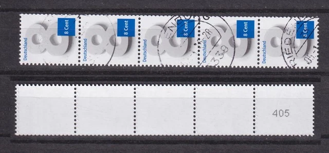 Bund 3188 RM 5er Streifen mit ungerader Nummer 8 Cent gestempelt mit Gummi
