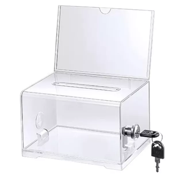 1 Pack Acrylic Donation Box with Lock, Clear Ballot Box with Sign Holder,9830