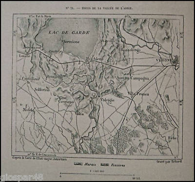 Antica Stampa.Topograf.USCITE VALLE DELL'ADIGE.1887.. 