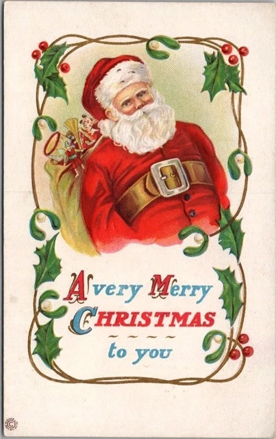 Vintage 1910s MERRY CHRISTMAS Embossed Postcard SANTA CLAUS - Stecher 314A