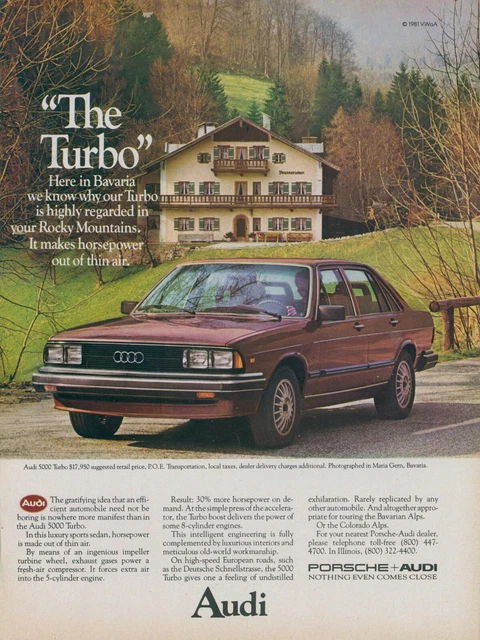 1981 Audi 5000 Turbo Maria Gern Bavaria Luxury Sports Sedan Vintage Print Ad SI5