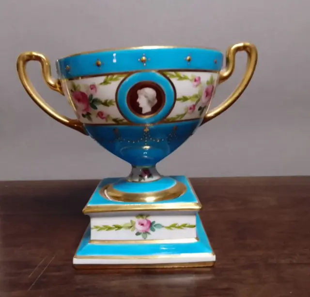 Antique MINTON twin handled pedestal cup/vase Blue *damaged