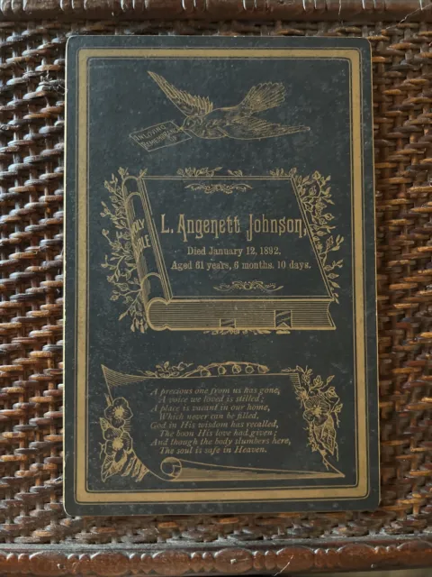 Antique Funeral Cabinet Card Funeral - 1892 L. Angenett Johnson