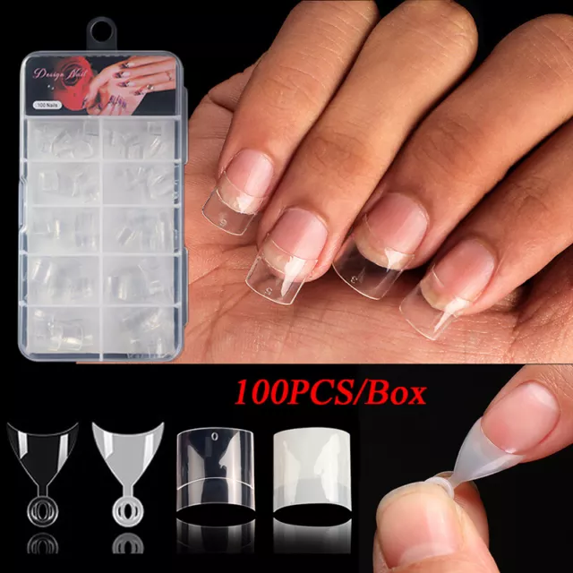 100X/Boîte Ongles Conseils Naturel/Clair Court Harf Couverture Ongles Faux R