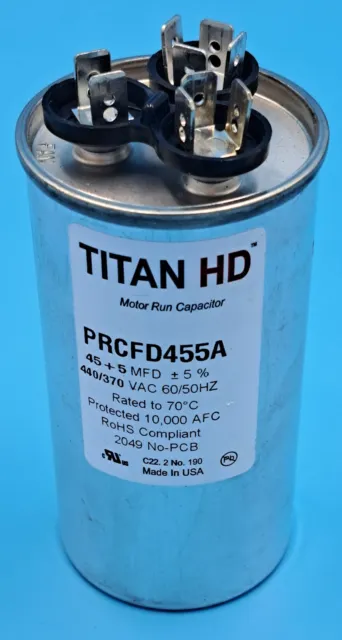 Titan HD PRCFD455A Motor Run Capacitor New W/box 440/370  45 +5MFD
