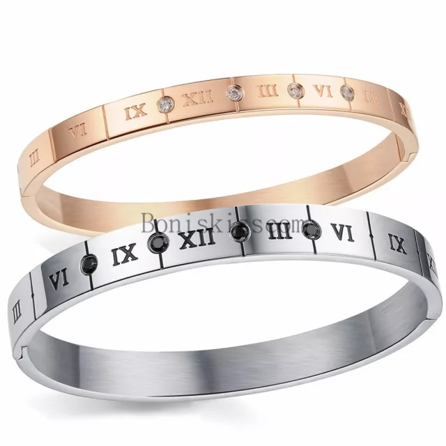 Roman Numerals Stainless Steel Valentine Men's Women's Couple's Bangle Bracelet