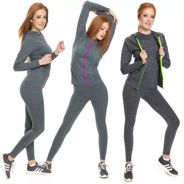 2 PCS Ladies Sport Thermal Set Seamless Leggings Workout Sports Ski Gym  Outfit 