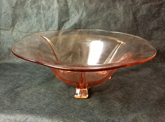 Vintage Pink Depression Glass, Large Footed Fruit or Salad Serving Bowl - Nice!!