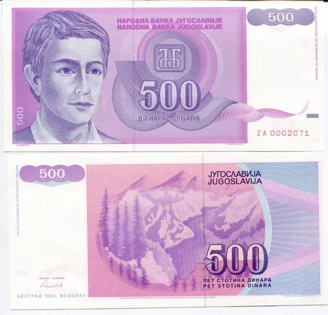 Yugoslavia 500 Dinara 1992 P 113 ZA Replacement UNC