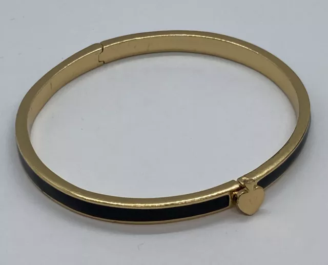 Kate Spade Gold tone Black Enamel Hinged Fitted Bangle Bracelet