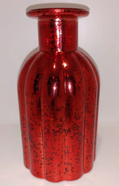 Pier 1 Imports 5 1/2" Tall Red Bud Vase Ribbed Glass Bottle