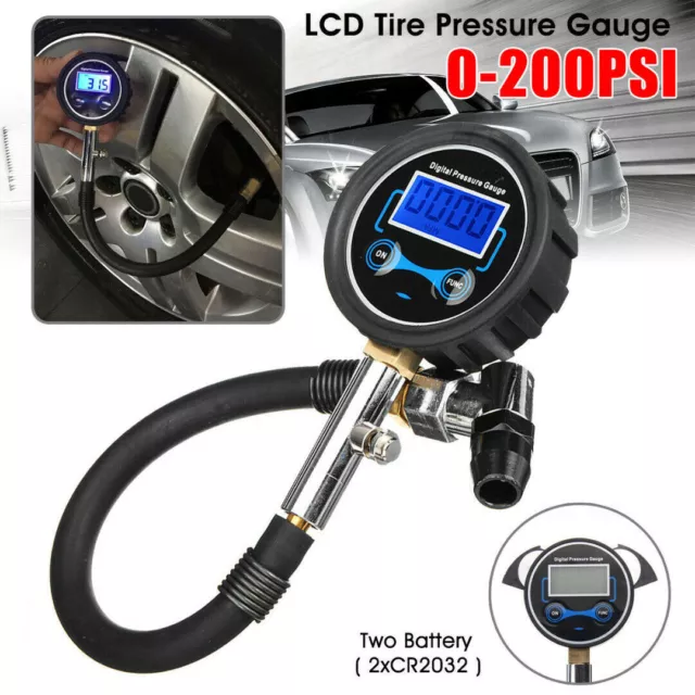 Professional Digital Tyre Inflator LCD Tire Pressure Gauge Tester 200PSI Car UK
