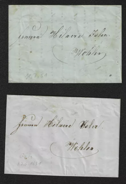 AA356) Schweiz : Zwei Vorphila Belege von und nach WOHLEN 1850 / 1851