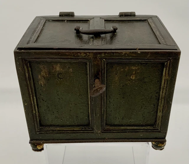 Antique English Regency Era c1820 Small Cast Iron Strong Box Safe, Original Key