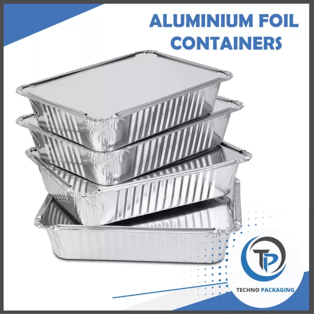 Aluminium Foil Food Containers + Lids Home Takeaway Baking Pans Disposable Trays 2