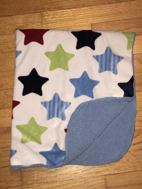 Garanimals White Plush w Red Green Blue Stars & Sherpa Baby Boy Blanket