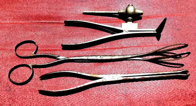 Antique Medicine Surgical Instruments Lot Of 4 From Doctor Bag Of A. Bean, Maine