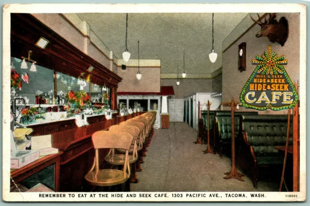 Remember To Eat at Hide and Seek Cafe Advertising Tacoma WA 1928 WB Postcard D14