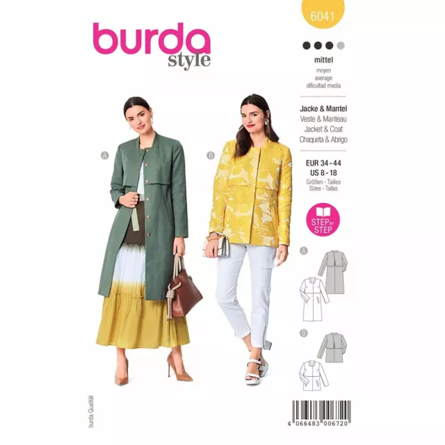 Burda NÄHMUSTER 6041 Misses' Jacke & Mantel Größen 8-18