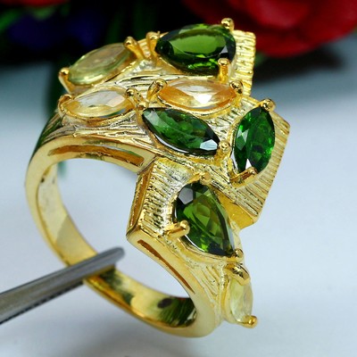 CLR Naturel Déguisement Clr Rubis Saphir Grenade Lune & Cz Ring 925 Argent Sz 5.25 