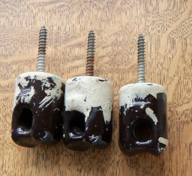 VINTAGE "PP INC 1953" 2"h DARK BROWN PORCELAIN/CERAMIC ELECTRIC FENCE INSULATORS