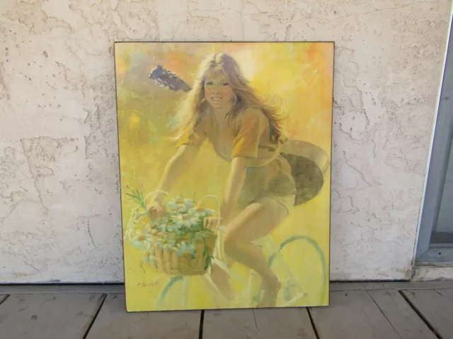 Rare FRANK TAURIELLO “Laguna Girl” On Bike With Guitar. 1970 Print On Board. Rare FRANK TAURIELLO “Laguna Girl” On Bike With Guitar. 1970 Print On Board.