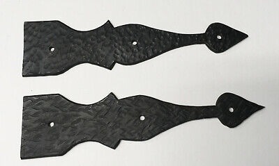 Pair Vintage Hand Forged Iron Strap Hinges, Colonial Spade, Black, 8 1/4" length