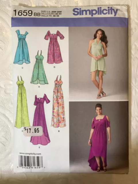 Simplicity New 1659 Flowy Dress Pattern Hi-Lo, Halter +More  PLUS SZ BB 20W-28W